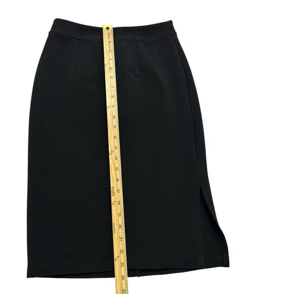 Halogen size 0p Black Ribbed Midi Fitted Stretch Pencil Skirt Slit Zip Office - Picture 5 of 7